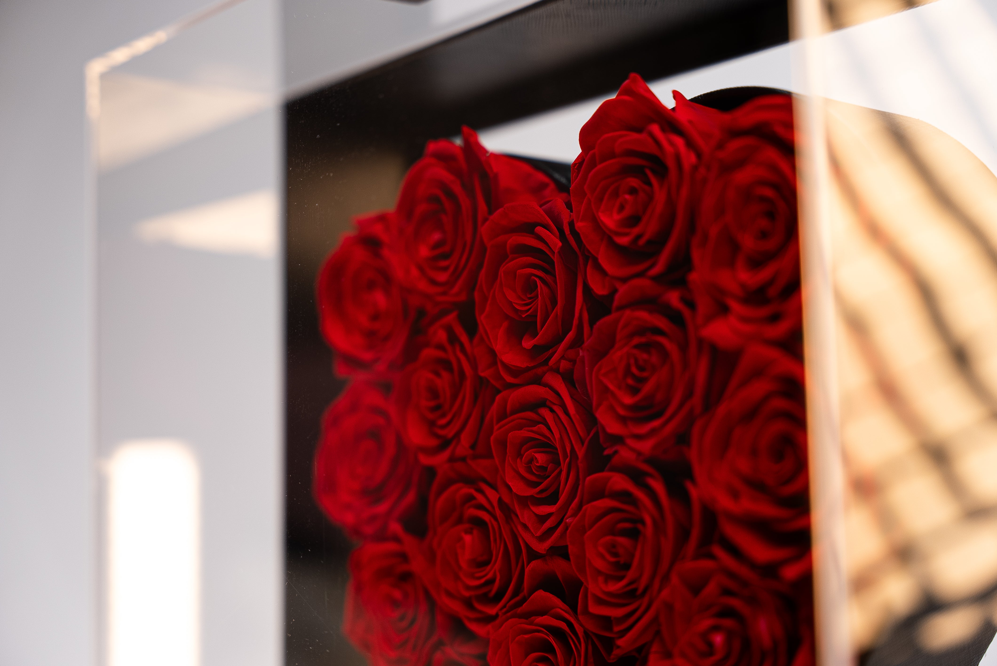 Caixa Acrílica Coração com Rosas Vermelhas Preservadas | 18 Rosas Eternas